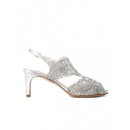 Sandalias Plateadas Crochet Tacon Medio