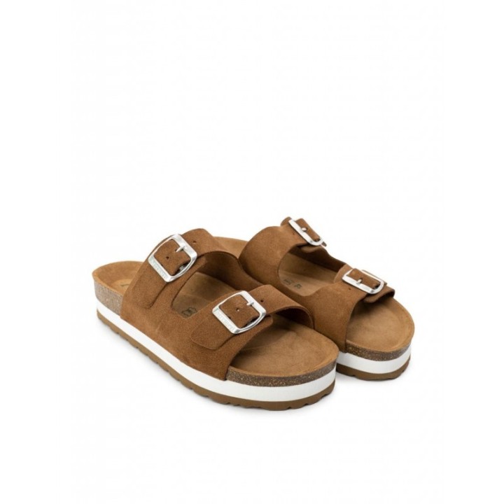 AUTENTI Sandalias Bio Plataforma Hebillas Marron