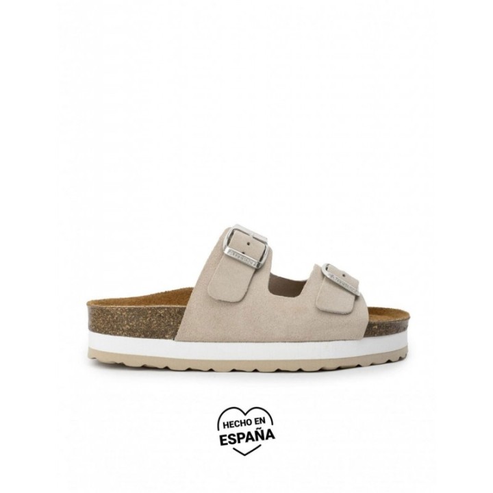 AUTENTI Sandalias Bio Plataforma Hebillas Beige